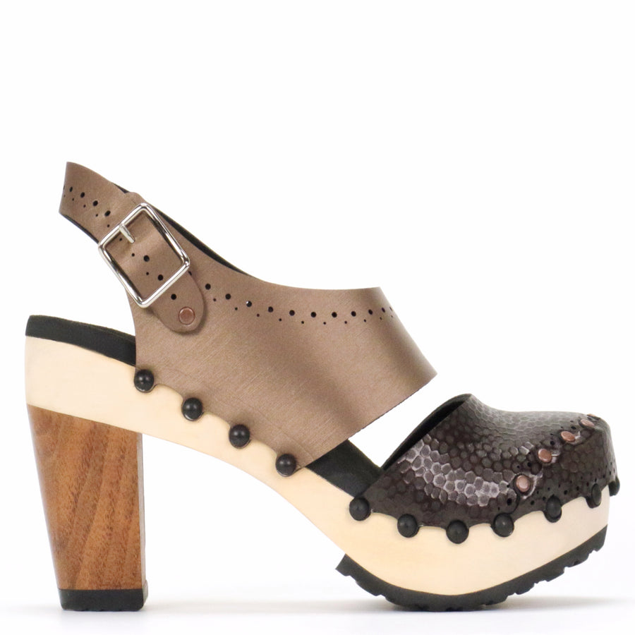 High Heel Closed Toe Slingback in Espresso and Mocha