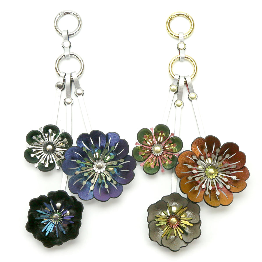 Leather Flower Purse Charms - Deluxe Flower in Fall Orange and Brown